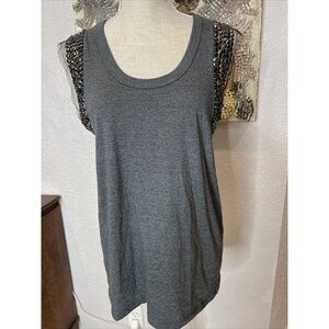 Naima Gray Sleeveless Tank Top Rhinestone Embellished Shoulders Size M